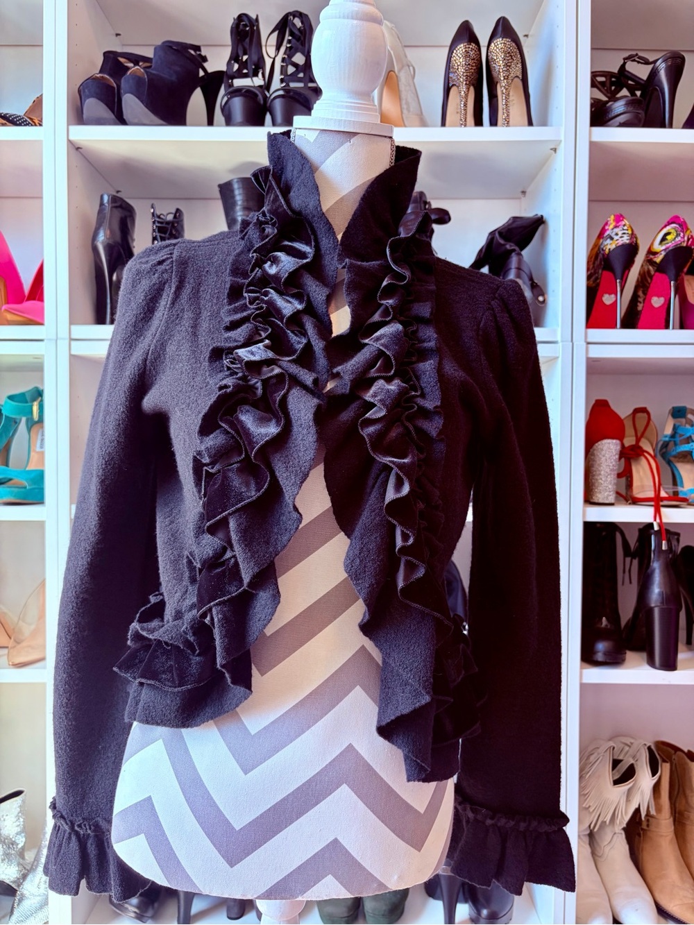 Inc International Black Ruffle Open-Front Blazer Jacket
